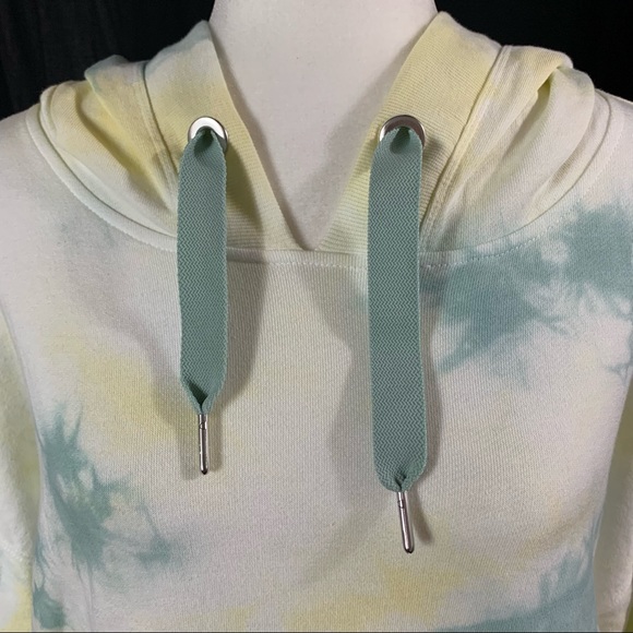 Mono B | Yellow & Green Tie Dye Cropped Hoodie | Sz L - Picture 10 of 16